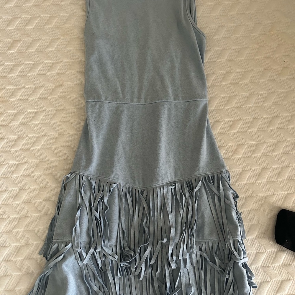 Shyanne Light Blue Asymmetrical Fringe Dress